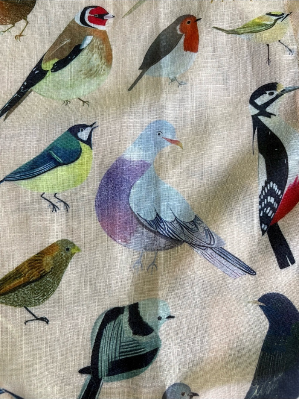 For Bird Lovers! Super Fun Women’s Beige Bird-Print Button-Up Shirt, Medium - Picture 10 of 16